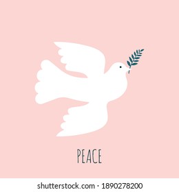 Peace dove with olive branch. Silhouette of a flying dove with olive branch. Vector illustration.