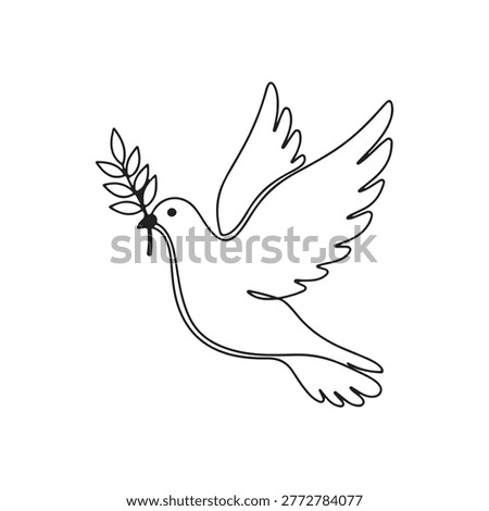 Peace dove with olive branch, simple line art, symbol of hope and tranquility