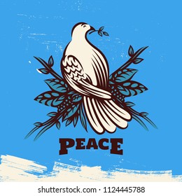 Peace Dove with Olive Branch. Peace Symbol. Peace logo template, World Peace symbol.