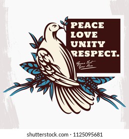 Peace Dove with Olive Branch. Peace Symbol. Peace logo unity respect template, World Peace symbol.