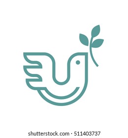 Peace dove with olive branch. Vector icon.
