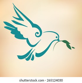 Peace Dove with olive branch. Vintage stylized vector Illustration. EPS 10