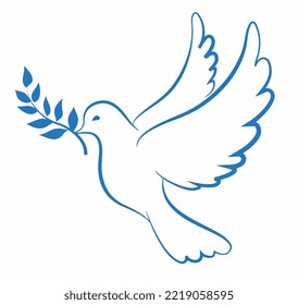 Peace Dove With Olive Oil Line art Icon