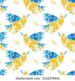 peace dove pattern. Blue and yellow bird. Vector illustration