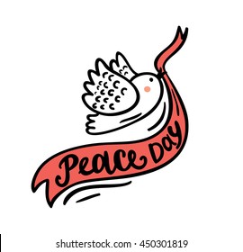 Peace dove with Red ribbon for International Peace Day.  Peace Day poster and card