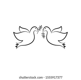 Two Dove Heart Silhouette Pigeons Symbol Stock Vector (Royalty Free ...