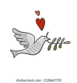 Peace dove sign, isolated on white. Sketch for your design