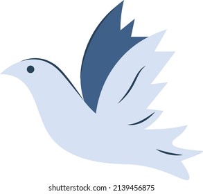 Peace Dove Silhouette In Blue Colors. Dove Of Peace, Symbol Of Peace, Peaceful Bird. Flat Design, Closeup Vector Isolated Illustration. International Peace Day Concept.