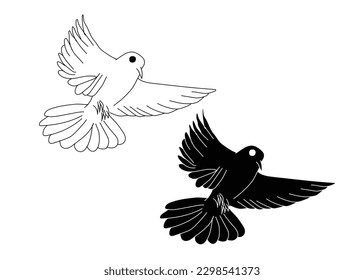peace dove silhouette and white for kid coloring book cartoon icon vector and illustration 