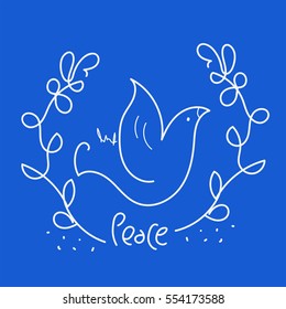 Peace dove vector with blue background. Merry Christmas, World Peace day and holiday card