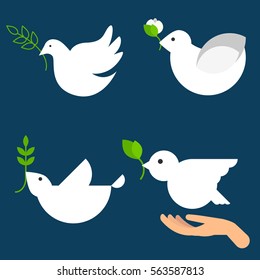 Peace dove vector icon set.