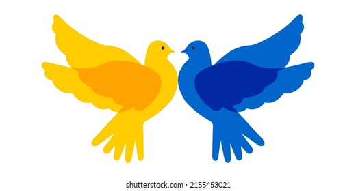 Peace dove yellow and blue. Birds in Ukraine flag colors isolated on white background. Cute print. Vector.
