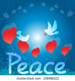 Peace Dove-Peace text with dove on heart background-Vector illustration 