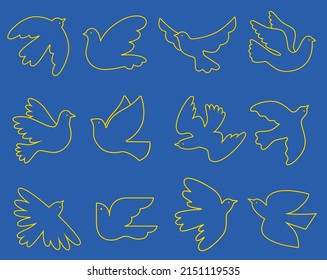 Peace Doves Sillhouette Icon Set