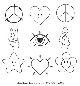 Peace drawn isolated sketch hand icon vector. Peaceful doodle clipart. Hand gesture V sign for victory Symbol heart hand