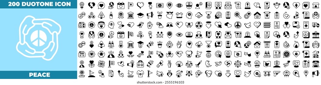 Peace Duotone Editable Icons set. Vector illustration in modern thin duotone style of peace icons: peace, love, freedom, etc