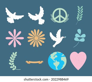 peace and earth symbols set