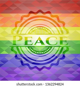 Peace emblem on mosaic background with the colors of the LGBT flag