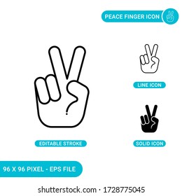 Los iconos de los dedos de la paz establecen la ilustración vectorial con estilo de línea de icono sólido. Concepto de mano humana. Icono de trazo editable sobre fondo aislado para diseño web, infografía y aplicación móvil de interfaz de usuario.