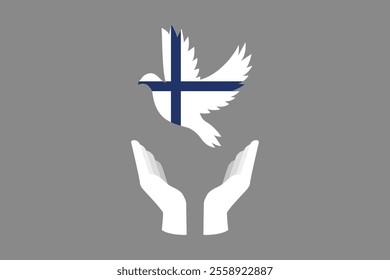 Peace for Finland with flag, Flag of Finland national country symbol illustration Vector, Rectangle Finland flag illustration, Flat vector illustration
