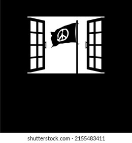 Friedensflagge auf der Windows Silhouette. Die Symbolik des Friedens, Stoppt den Krieg, kein Krieg oder Krieg ist vorbei. Vektorgrafik 