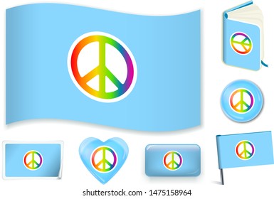 Peace flag. Vector illustration 3 layers. Shadows, flat flag, lights and shadows. Collection of world flags. Accurate colors. Easy changes.