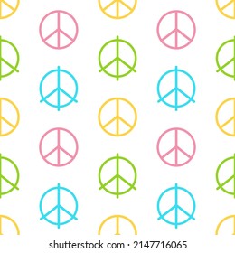 Peace flat vector seamless pattern. Multicolored Peaceful background