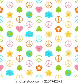 Peace flat vector seamless pattern. Multicolored Peaceful background