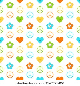 Peace flat vector seamless pattern. Multicolored Peaceful background