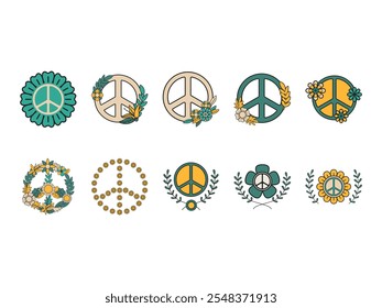 Conjunto de elementos de diseño de flores de paz