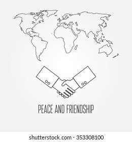 Peace and friendship concept icon thin line for web and mobile, modern minimalistic flat design. Vector dark grey icon on light grey background. 