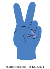 Peace gesture. blue hand vector illustration.