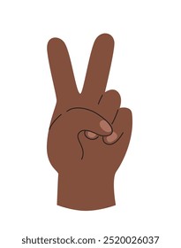 Peace gesture. Dark skin hand vector illustration.