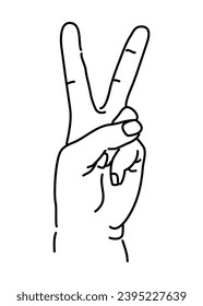 Peace gesture. Victoria gesture. The hand shows two fingers raised up