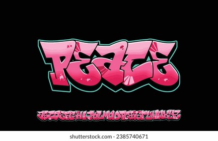 Peace graffiti font, vector illustration.