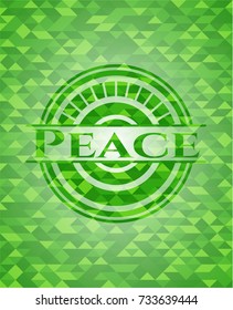 Peace green emblem with triangle mosaic background
