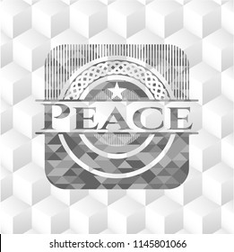 Peace grey badge with geometric cube white background