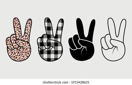 Peace Hand - Buffalo Plaid and Leopard Plaid Peace Hand Vector And Clip Art