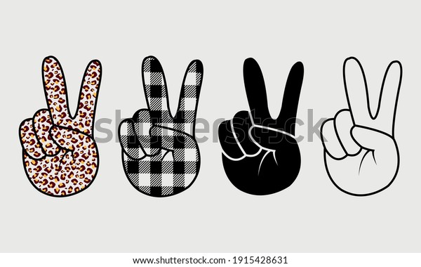 Peace Hand - Buffalo Plaid and Leopard Plaid Peace\
Hand Vector And Clip Art