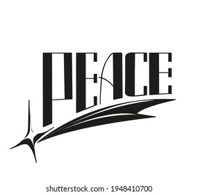 Peace hand drawn lettering inspirational design isolated on white background. Retro typography design template for textile, print, poster etc.Peace inscription with doodled star vector illustration.