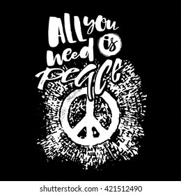 Peace hand drawn linotype made symbol. Artistic modern brush calligraphy design for a logo, greeting cards, invitations, posters, banners, t-shorts, seasonal greetings illustrations.
