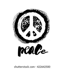 Peace hand drawn linotype made symbol. Motivation poster. Artistic modern brush calligraphy design for a logo, greeting cards, invitations, posters, banners, t-shorts.
