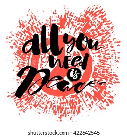 Peace hand drawn linotype made symbol. Motivation poster. Artistic modern brush calligraphy design for a logo, greeting cards, invitations, posters, banners, t-shorts.
