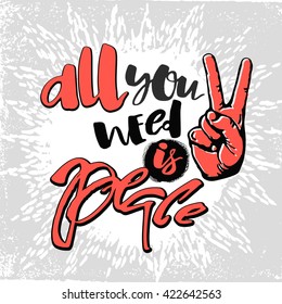 Peace hand drawn linotype made symbol. Motivation poster. Artistic modern brush calligraphy design for a logo, greeting cards, invitations, posters, banners, t-shorts.
