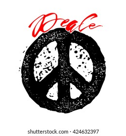 Peace hand drawn linotype made symbol. Concept hand lettering motivation poster. Artistic modern brush calligraphy design for a logo, greeting cards, invitations.