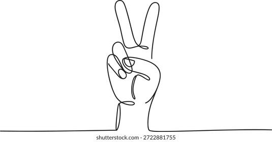 Gesto de la Mano de la Paz Línea Continua Arte Símbolo Mínimo de Libertad y Esperanza