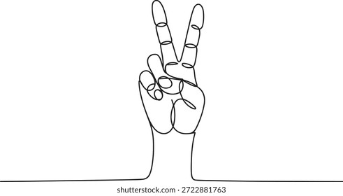 Gesto de la Mano de la Paz Línea Continua Arte Símbolo Mínimo de Libertad y Esperanza