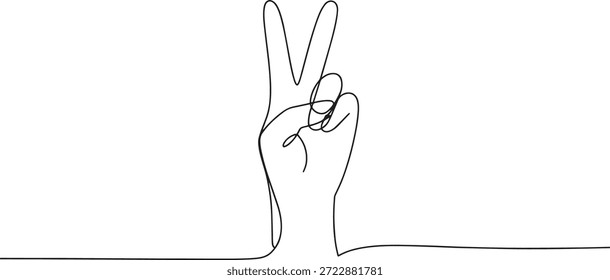 Gesto de la Mano de la Paz Línea Continua Arte Símbolo Mínimo de Libertad y Esperanza