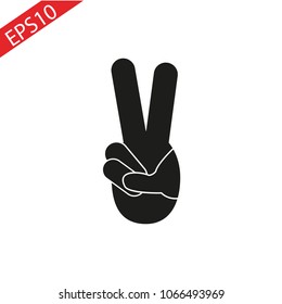 Peace hand gesture icon. Drop shadow victory silhouette symbol. Two fingers up. Negative space. Vector isolated illustration