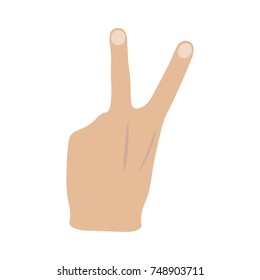 Peace hand gesture icon. Drop shadow victory silhouette symbol. Two fingers up. Negative space. Vector isolated illustration